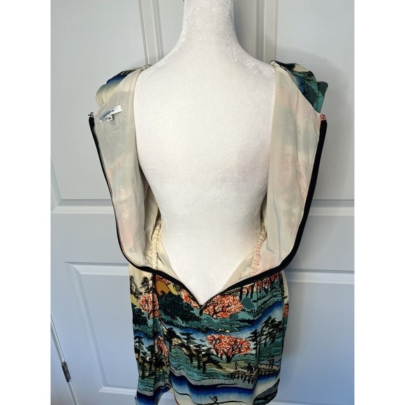 Carven Dress Asian Print Tie Wrap Scoop Neck Abstract Swoop Neck 36 8 / 10 - Picture 13 of 16